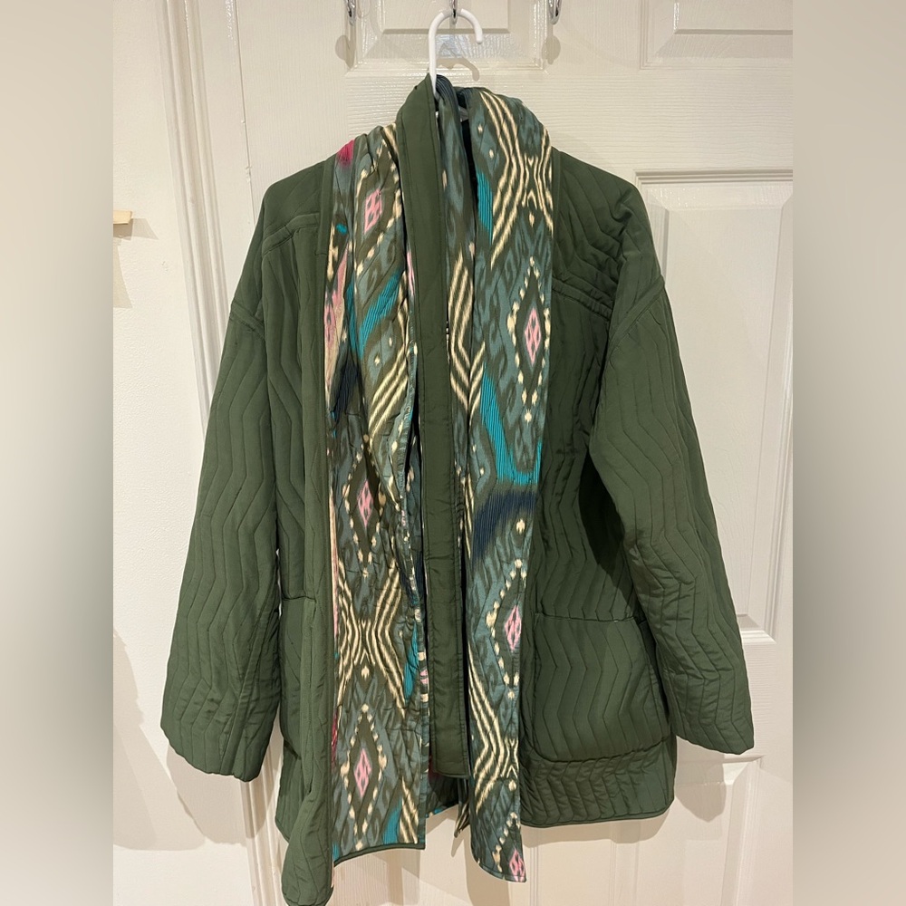 Reversible Green Patterned Figue Winter Long Coat… - image 2